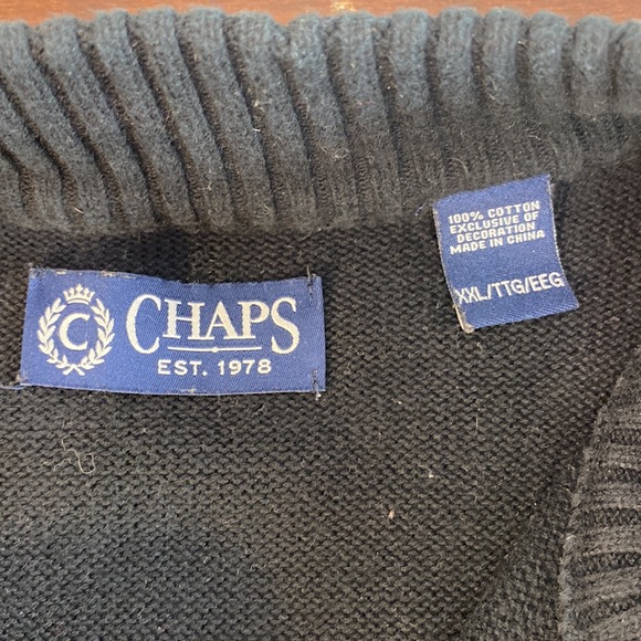 Chaps Dark Blue Sweater, Mock Turtleneck 1/4 Button Up, Brown Details Men's XXL - Picture 4 of 8